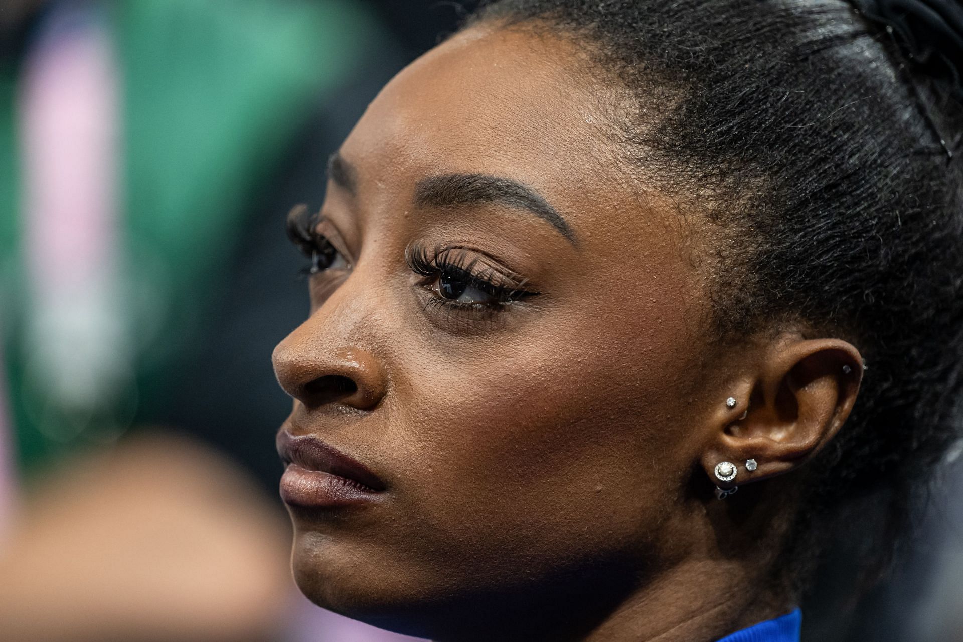 Simone Biles looks on during beam finals at the Olympic Games Paris 2024: Day 10 - (Source: Getty)